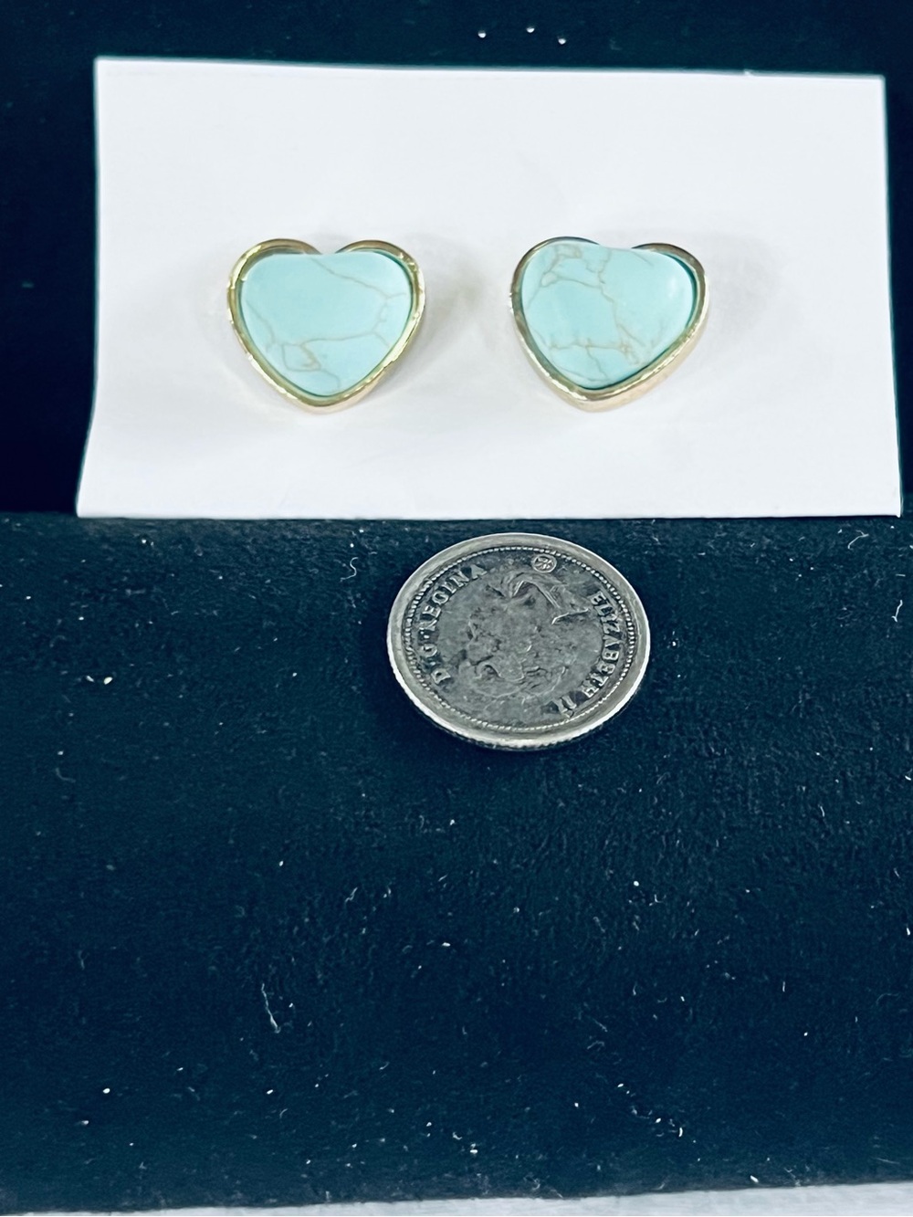 Heart Shaped Turquoise Stone Stud Earrings - Gold Trim
